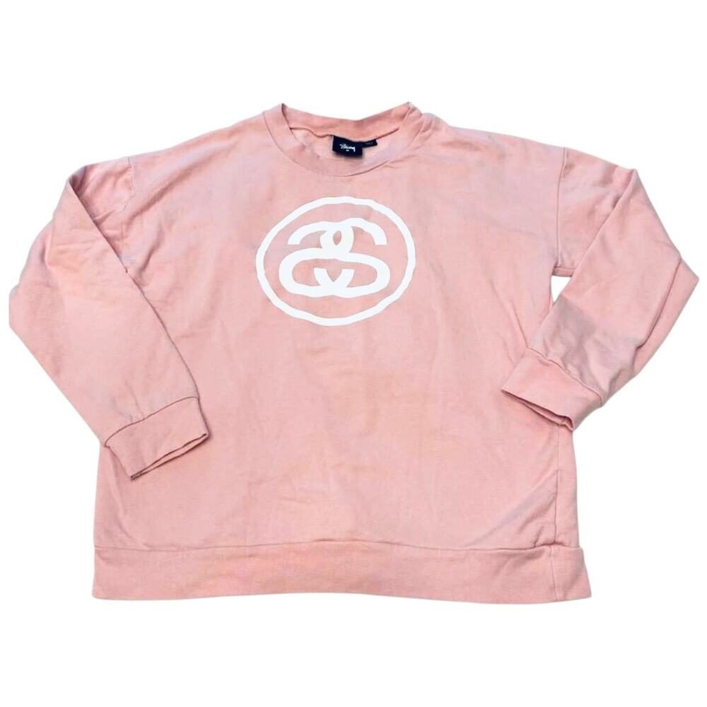 EUC Vintage Stüssy $98 Dusty Rose Pink Logo Sweatshirt Size Medium Fits SMALL